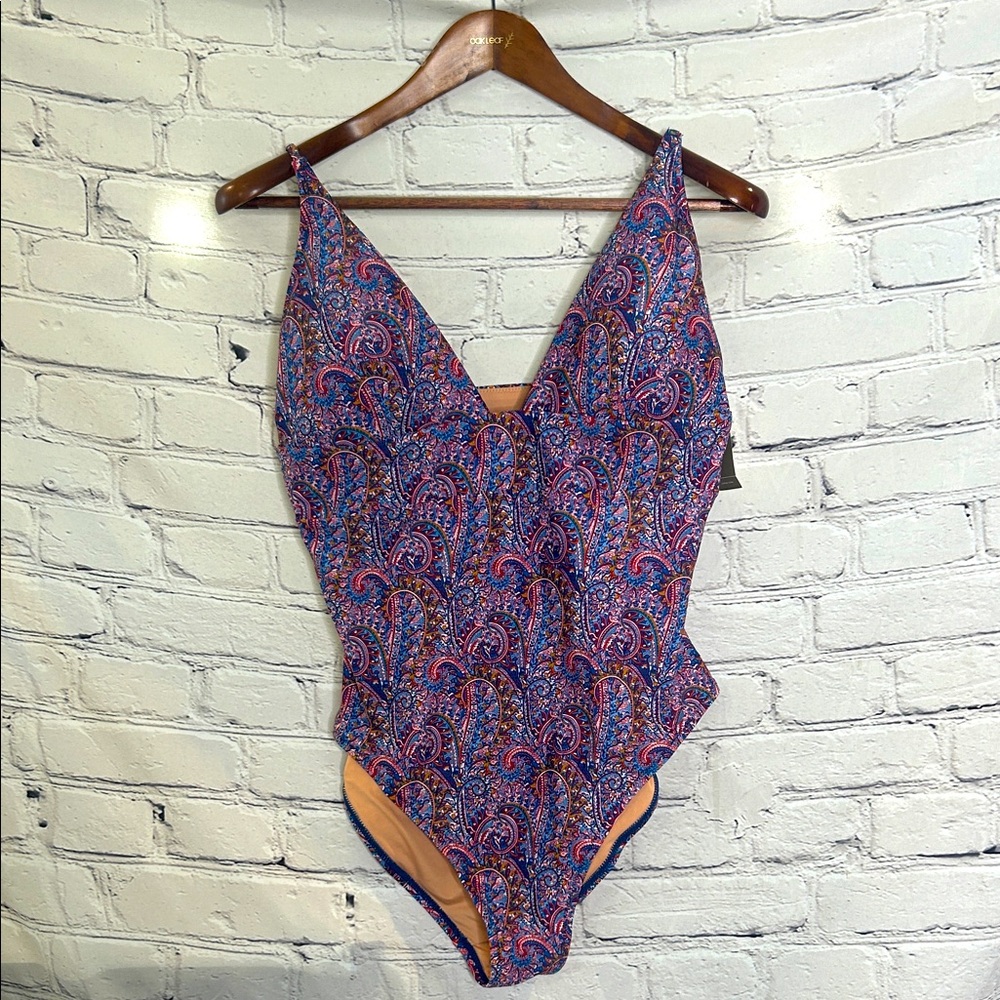 J. Crew Liberty Blue Red Paisley One-Piece Swimsuit Size 12 Brand New W/Tags